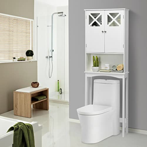 TUOCHUFUN Over The Toilet Cabinet with Doors - 2-Door Over The Toilet Bathroom Storage Cabinet with Adjustable Shelf