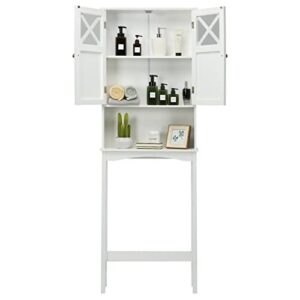 TUOCHUFUN Over The Toilet Cabinet with Doors - 2-Door Over The Toilet Bathroom Storage Cabinet with Adjustable Shelf