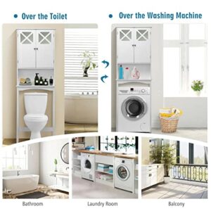 TUOCHUFUN Over The Toilet Cabinet with Doors - 2-Door Over The Toilet Bathroom Storage Cabinet with Adjustable Shelf