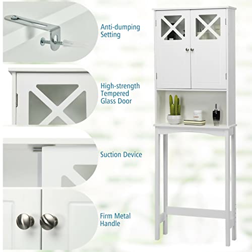 TUOCHUFUN Over The Toilet Cabinet with Doors - 2-Door Over The Toilet Bathroom Storage Cabinet with Adjustable Shelf