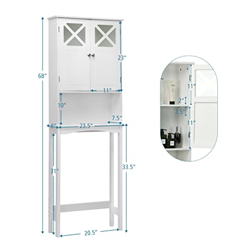 TUOCHUFUN Over The Toilet Cabinet with Doors - 2-Door Over The Toilet Bathroom Storage Cabinet with Adjustable Shelf