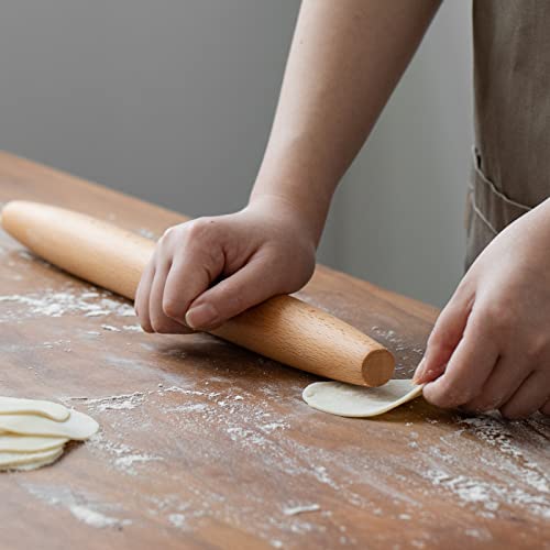 Muso Wood Wooden French Rolling Pin for Baking, Beech Wood Tapered Rolling Pin for Fondant Pie Crust Cookie Pastry(French 15.75-Inch)