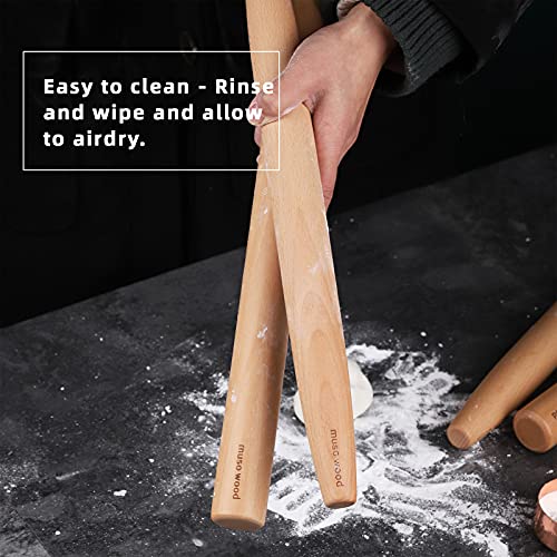 Muso Wood Wooden French Rolling Pin for Baking, Beech Wood Tapered Rolling Pin for Fondant Pie Crust Cookie Pastry(French 15.75-Inch)