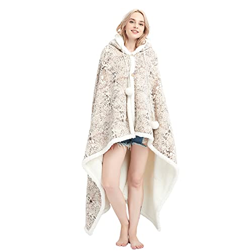 Soft Fleece and Sherpa Throw Blanket, Poncho Blanket with Buttons Poncho Blanket for Women Substitute for Cape Wrap Cover (Cream， 51“×71”)