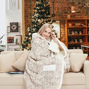 Soft Fleece and Sherpa Throw Blanket, Poncho Blanket with Buttons Poncho Blanket for Women Substitute for Cape Wrap Cover (Cream， 51“×71”)