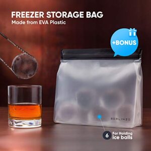 Premium Berlinzo Clear Ice Ball Maker - Whiskey Ice Ball Maker Mold Large 2.4 Inch - Crystal Clear Ice Maker Sphere - Clear Ice Cube Maker with Storage Bag - Clear Ice Mold for Ball Ice Maker