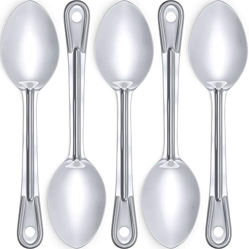 Super Strong, Ergonomic 11 in Serving Spoon 5 Pk. Big, Solid Stainless Steel Spoons for Cooking, Baking and Basting. Best Kitchen Flatware for Buffet and Banquet Service in Restaurants and Homes