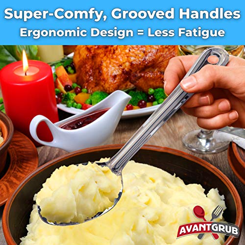 Super Strong, Ergonomic 11 in Serving Spoon 5 Pk. Big, Solid Stainless Steel Spoons for Cooking, Baking and Basting. Best Kitchen Flatware for Buffet and Banquet Service in Restaurants and Homes