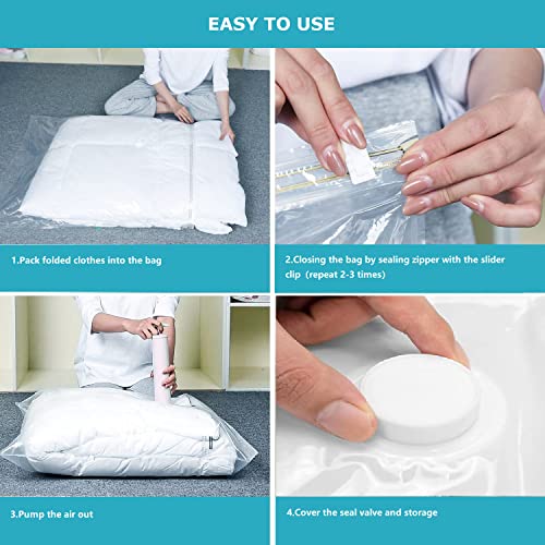 PicoHemmo Vacuum Storage Bags 10-PACK for Travel Packing Space Saver Bags for Comforters Blankets and Pillows Sealler Bags Hand Pump Included(S*2+M*3+L*3+J*2)