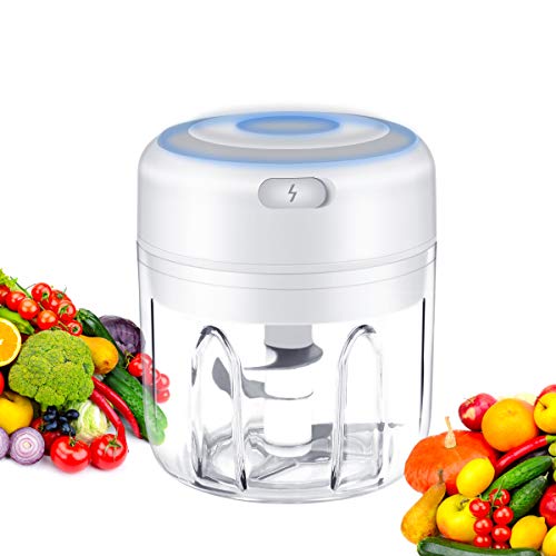 Electric Mini Garlic Chopper, Portable Food Processor, Vegetable Chopper Onion Mincer, Cordless Meat Grinder with USB Charging for Vegetable, Pepper, Onion, Baby Food, Seasoning, Nuts (BPA-Free)