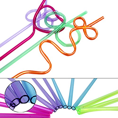 Tomnk 60pcs Crazy Straws Silly Colorful Drinking Straws Fun Varied Twists Straws for Kids, Birthday Party