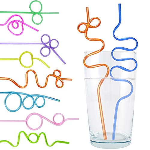 Tomnk 60pcs Crazy Straws Silly Colorful Drinking Straws Fun Varied Twists Straws for Kids, Birthday Party