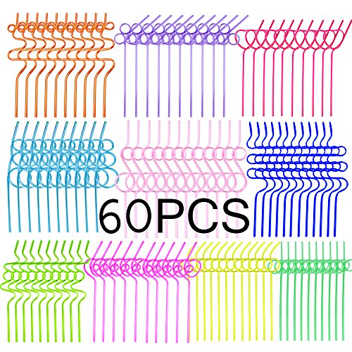 Tomnk 60pcs Crazy Straws Silly Colorful Drinking Straws Fun Varied Twists Straws for Kids, Birthday Party