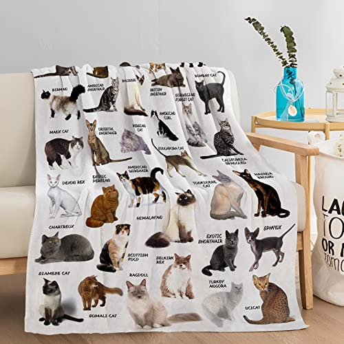 Cute Cat Blanket for Mens Womens, Ultra Soft Adults Cat Throw Blanket for Cat Lovers, Lightweight Cozy Cat Gifts Blanket for Christmas Thanksgiving Bed Couch Sofa 60x80in