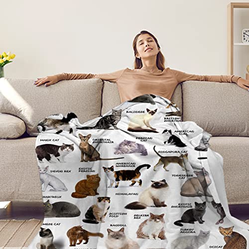 Cute Cat Blanket for Mens Womens, Ultra Soft Adults Cat Throw Blanket for Cat Lovers, Lightweight Cozy Cat Gifts Blanket for Christmas Thanksgiving Bed Couch Sofa 60x80in