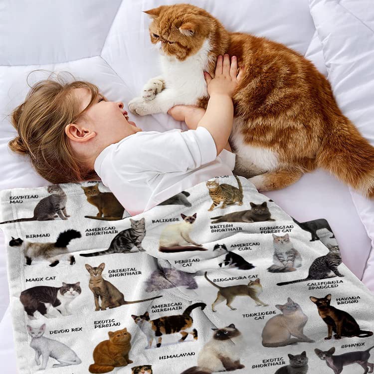 Cute Cat Blanket for Mens Womens, Ultra Soft Adults Cat Throw Blanket for Cat Lovers, Lightweight Cozy Cat Gifts Blanket for Christmas Thanksgiving Bed Couch Sofa 60x80in