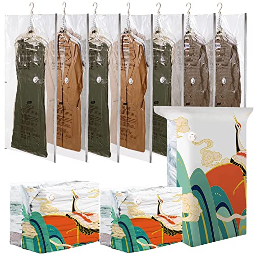 TAILI Hanging Vacuum Storage Bags Variety 7 Pack and Cube Vacuum Storage Bags 3 Jumbo Pack Flying Crane Style