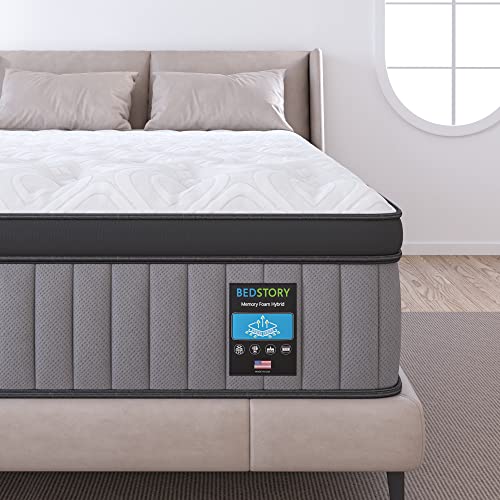 BedStory Queen Mattress 12 Inch, Supportive Hybrid Mattress in a Box Pain-Relief Extra Firm, Cooling Memory Foam & Individually Wrapped Pocket Coils Motion-Isolation No Odor CertiPUR-US Certified