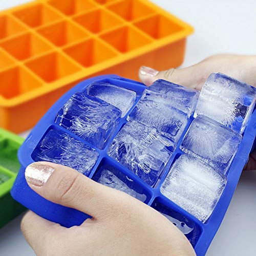 Ice Cube Tray 3 Pack Silicone Ice Tray Easy-Release Flexible 15 Ice Cube Molds, Stackable Ice Trays for Freezer, Ice Cube Size 1.2 IN for Cocktai, Whiskey, Juice, Baby Food, BPA Free