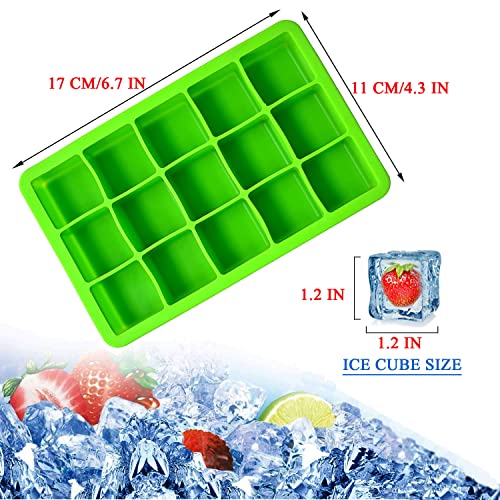 Ice Cube Tray 3 Pack Silicone Ice Tray Easy-Release Flexible 15 Ice Cube Molds, Stackable Ice Trays for Freezer, Ice Cube Size 1.2 IN for Cocktai, Whiskey, Juice, Baby Food, BPA Free