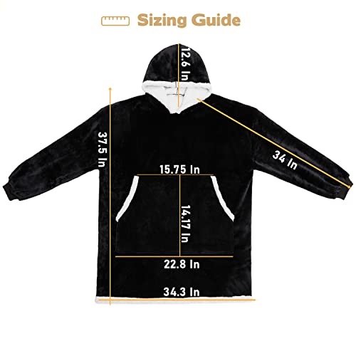 SUIFECT Wearable Blanket Hoodie, Oversized Sherpa Hoodie Blanket for Women, Men, Super Cozy & Warm Sweatshirt Hoodie Blanket, Black