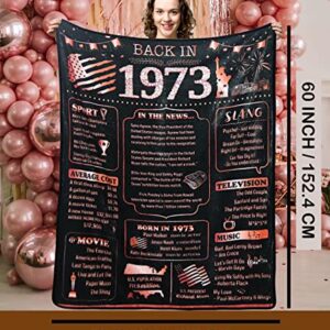 Henghere 50th Birthday Gifts for Women Friend, Mom, Grandma, Sister, Wife, Aunt, Coworker, Happy 50 Year Old Birthday Decorations Women | Blanket for Bed Sofa 60x50 Inches, Rose Gold