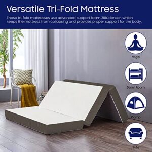 Mayton 3-Inch Portable Tri Folding Gel Memory Foam Mattress | Breathable Mesh Sides with Ultra Soft, Removable and Washable Cover, Comfortable Support Cot Pad, Standard Size, 31-Inch, White