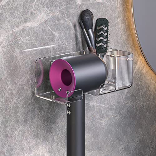 Jaugufiy Hair Dryer Wall Mount Holder with Comb Holder for Most Hair Dryer for Dyson Hair Dryer (Transparent)