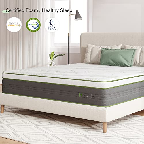 Novilla Queen Mattress,12 Inch Gel Memory Foam Hybrid Mattress in a Box with Individual Pocket Springs, Motion Isolation & Pressure Relief, Medium Firm Queen Size Bed Mattresses, vigour