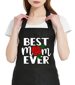 oxpaynop best mom ever gifts, cooking aprons for women with pockets, water resistance apron birthday gift for mother wife grandma (best mom ever)
