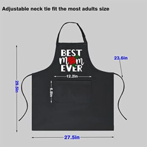 Oxpaynop Best Mom Ever Gifts, Cooking Aprons for Women with Pockets, Water Resistance apron Birthday Gift for Mother Wife Grandma (Best mom ever)