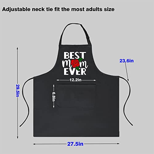 Oxpaynop Best Mom Ever Gifts, Cooking Aprons for Women with Pockets, Water Resistance apron Birthday Gift for Mother Wife Grandma (Best mom ever)