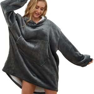 Oversized Blanket Hoodie Sweatshirt Comfy Wearable Blanket Sherpa Pajama Hood Soft Warm Hooded Fleece Blanket with Pocket (One Size, Green)