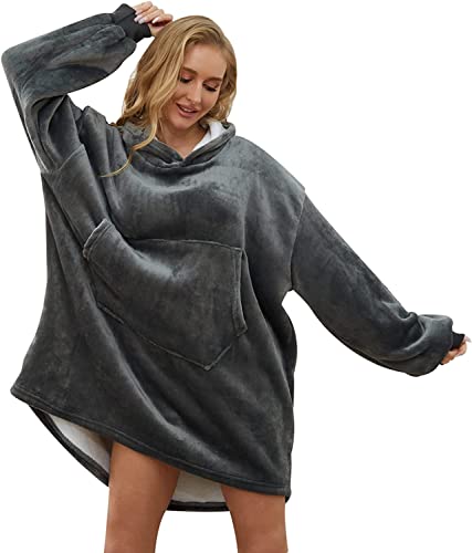 Oversized Blanket Hoodie Sweatshirt Comfy Wearable Blanket Sherpa Pajama Hood Soft Warm Hooded Fleece Blanket with Pocket (One Size, Green)