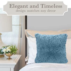 The Connecticut Home Company Shag Throw Blanket and Throw Pillow Case Set of 2, Both in Slate Blue, Sherpa Reversible Blanket is Size 65x50 and Pillow Cases are Size 16x16, 2 Item Bundle