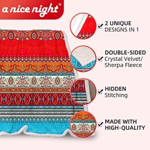 A Nice Night Boho Paisley Stripes Sherpa Fleece Blanket Twin Size Plush Throw Blanket Fuzzy Soft Blanket Microfiber (Blue, Twin(60x80 Inch))