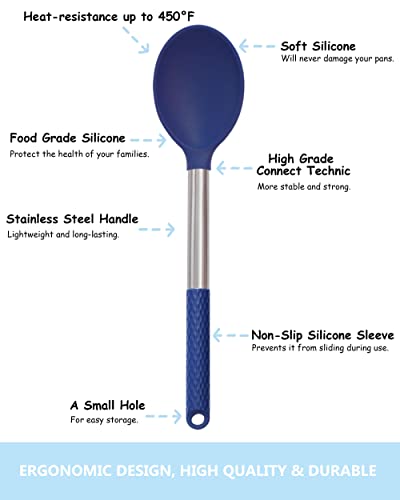 Kaiihome Silicone Kitchen Utensils Set - 12 Pieces Cooking Utensils Non-Stick Heat Resistance Silicon with Stainless Steel Handle - Blue