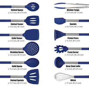 Kaiihome Silicone Kitchen Utensils Set - 12 Pieces Cooking Utensils Non-Stick Heat Resistance Silicon with Stainless Steel Handle - Blue