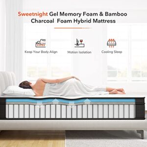 Sweetnight Queen Mattress, 12 Inch Pillow Top Queen Size Mattress in a Box, Bamboo and Gel Memory Foam Hybrid Mattress, Individually Wrapped Spring for Motion Isolation & Support, Siesta