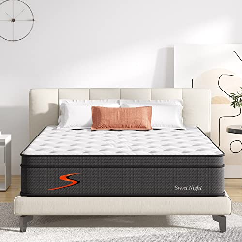 Sweetnight Queen Mattress, 12 Inch Pillow Top Queen Size Mattress in a Box, Bamboo and Gel Memory Foam Hybrid Mattress, Individually Wrapped Spring for Motion Isolation & Support, Siesta