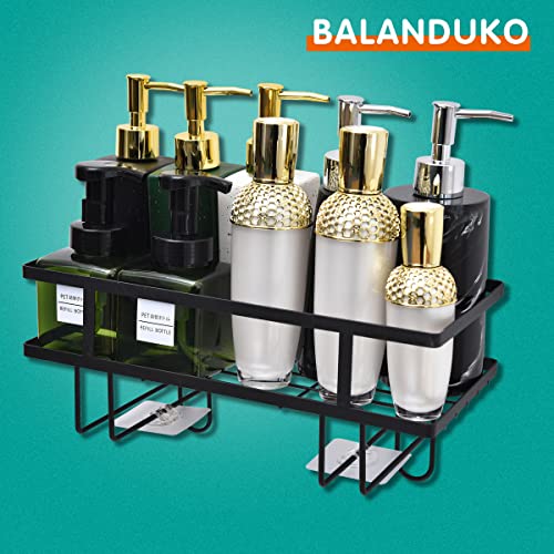 BALANDUKO Bathroom Organizer Over The Toilet Storage Shelf, Iron Restroom Organizers with Hanging Hook & Adhesive Base, No Drilling Space Saver with Wall Mounting Design (Black)