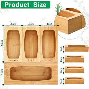 Food Storage Bag Organizer Holders Bamboo Kitchen Drawer Bag Storage 4 Pieces Separate Bag Storage Dispenser Bag Storage Box Suitable for Gallon, Sandwich, Quart, Candy and Snack Variety Size Bag