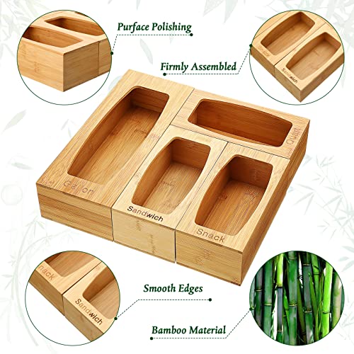 Food Storage Bag Organizer Holders Bamboo Kitchen Drawer Bag Storage 4 Pieces Separate Bag Storage Dispenser Bag Storage Box Suitable for Gallon, Sandwich, Quart, Candy and Snack Variety Size Bag