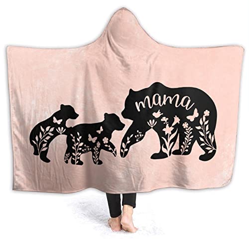 Mama Bear Wearable Blanket Super Soft Cozy Plush Hoodie Blanket Flannel Hooded Throw Blanket Wrap Cloak for Nap Travel,60"x80" for Adults