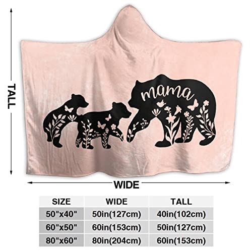 Mama Bear Wearable Blanket Super Soft Cozy Plush Hoodie Blanket Flannel Hooded Throw Blanket Wrap Cloak for Nap Travel,60"x80" for Adults