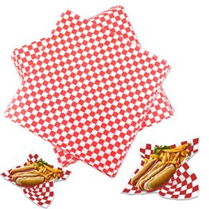 hslife 100 sheets red and white checkered dry waxed deli paper sheets, paper liners for plastic food basket, wrapping bread and sandwiches