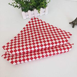 Hslife 100 Sheets Red and White Checkered Dry Waxed Deli Paper Sheets, Paper Liners for Plastic Food Basket, Wrapping Bread and Sandwiches