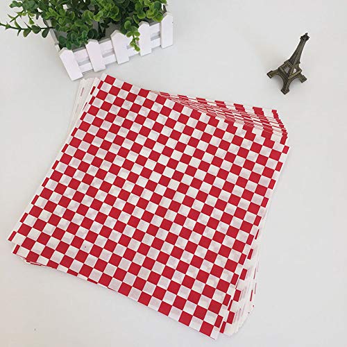 Hslife 100 Sheets Red and White Checkered Dry Waxed Deli Paper Sheets, Paper Liners for Plastic Food Basket, Wrapping Bread and Sandwiches
