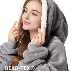 Wearable Blanket Hoodie Oversized Sweatshirt Blanket for Adults Women Men Fleece Sherpa Blanket Jacket with Sleeve Big Pocket