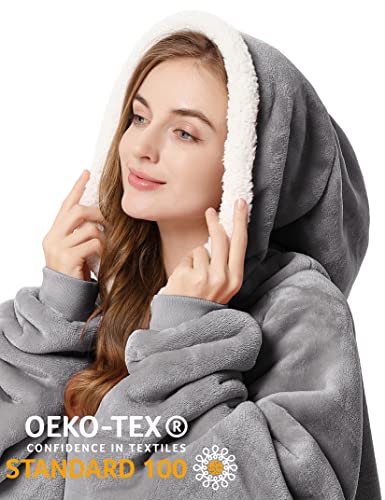 Wearable Blanket Hoodie Oversized Sweatshirt Blanket for Adults Women Men Fleece Sherpa Blanket Jacket with Sleeve Big Pocket